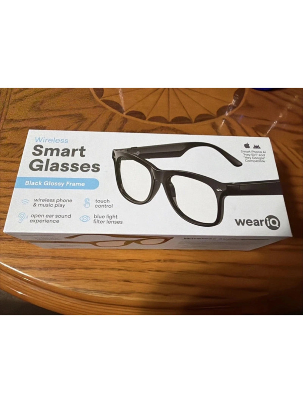 wearIQ Wireless Smart Glasses with Black Glossy Frame and Integrated Speaker